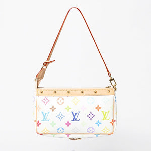 Like new LOUIS VUITTON Takashi Murakami TM Pochette Accessoire M13404 Monogram Multicolor White Gold Hardware Used 4a008939