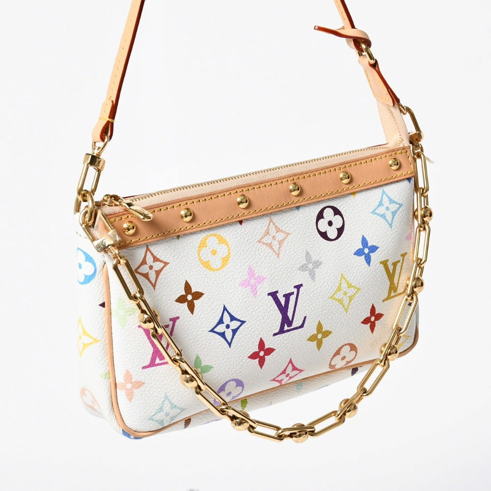 Like new LOUIS VUITTON Takashi Murakami TM Pochette Accessoire M13404 Monogram Multicolor White Gold Hardware Used 4a008939