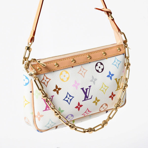 Like new LOUIS VUITTON Takashi Murakami TM Pochette Accessoire M13404 Monogram Multicolor White Gold Hardware Used 4a008939