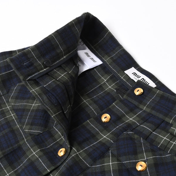 New and unused MIUMIU Pleated Tartan Mini Skirt MG2358 Size 38 Wool Tartan Check Green Used 4a008885