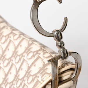 Very Good Condition Christian Dior Saddle Bag Embroidery Galliano Period Floral Pattern White Beige Silver Hardware 01RU 1024 Rare Used 4a009047