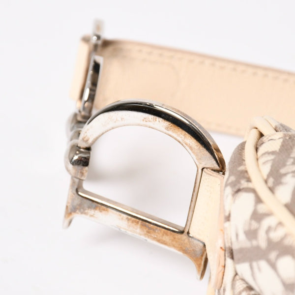 Very Good Condition Christian Dior Saddle Bag Embroidery Galliano Period Floral Pattern White Beige Silver Hardware 01RU 1024 Rare Used 4a009047