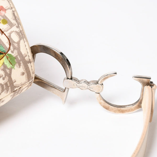 Very Good Condition Christian Dior Saddle Bag Embroidery Galliano Period Floral Pattern White Beige Silver Hardware 01RU 1024 Rare Used 4a009047