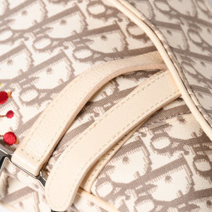 Very Good Condition Christian Dior Saddle Bag Embroidery Galliano Period Floral Pattern White Beige Silver Hardware 01RU 1024 Rare Used 4a009047