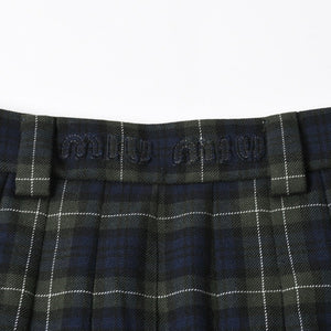 New and unused MIUMIU Pleated Tartan Mini Skirt MG2358 Size 38 Wool Tartan Check Green Used 4a008885