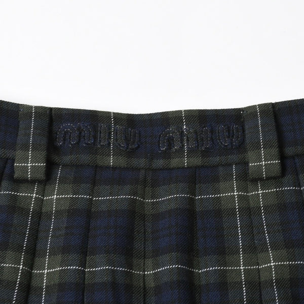 New and unused MIUMIU Pleated Tartan Mini Skirt MG2358 Size 38 Wool Tartan Check Green Used 4a008885