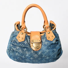 Very Good Condition LOUIS VUITTON Pretty Handbag M95020 Monogram Denim Leather Blue Gold Hardware Used 4a008918
