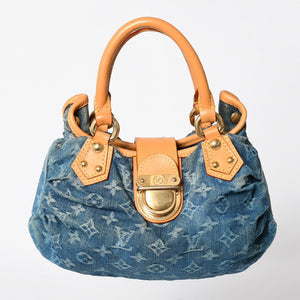 Very Good Condition LOUIS VUITTON Pretty Handbag M95020 Monogram Denim Leather Blue Gold Hardware Used 4a008918