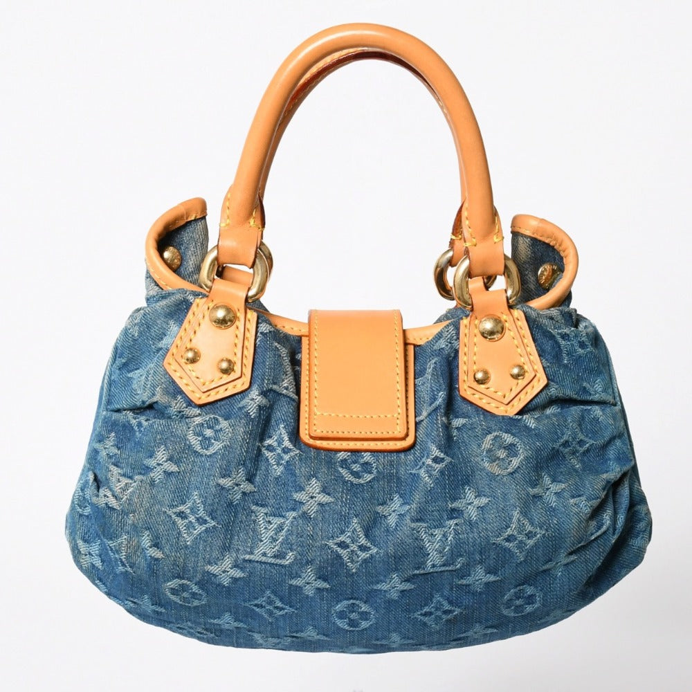 Very Good Condition LOUIS VUITTON Pretty Handbag M95020 Monogram Denim Leather Blue Gold Hardware Used 4a008918