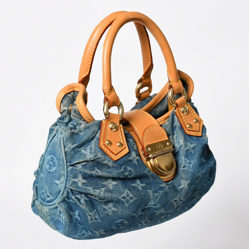 Very Good Condition LOUIS VUITTON Pretty Handbag M95020 Monogram Denim Leather Blue Gold Hardware Used 4a008918