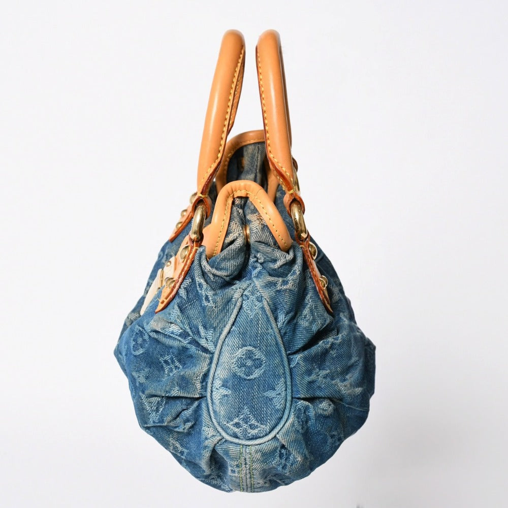Very Good Condition LOUIS VUITTON Pretty Handbag M95020 Monogram Denim Leather Blue Gold Hardware Used 4a008918