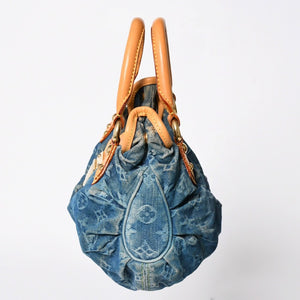 Very Good Condition LOUIS VUITTON Pretty Handbag M95020 Monogram Denim Leather Blue Gold Hardware Used 4a008918