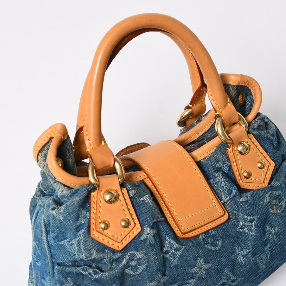 Very Good Condition LOUIS VUITTON Pretty Handbag M95020 Monogram Denim Leather Blue Gold Hardware Used 4a008918