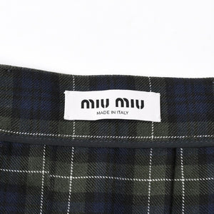 New and unused MIUMIU Pleated Tartan Mini Skirt MG2358 Size 38 Wool Tartan Check Green Used 4a008885