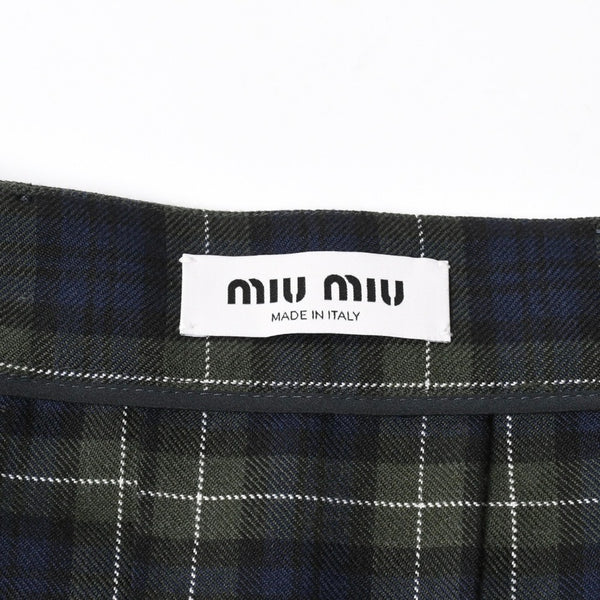 New and unused MIUMIU Pleated Tartan Mini Skirt MG2358 Size 38 Wool Tartan Check Green Used 4a008885