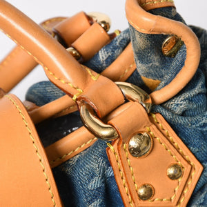 Very Good Condition LOUIS VUITTON Pretty Handbag M95020 Monogram Denim Leather Blue Gold Hardware Used 4a008918