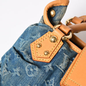 Very Good Condition LOUIS VUITTON Pretty Handbag M95020 Monogram Denim Leather Blue Gold Hardware Used 4a008918