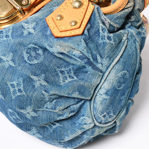 Very Good Condition LOUIS VUITTON Pretty Handbag M95020 Monogram Denim Leather Blue Gold Hardware Used 4a008918