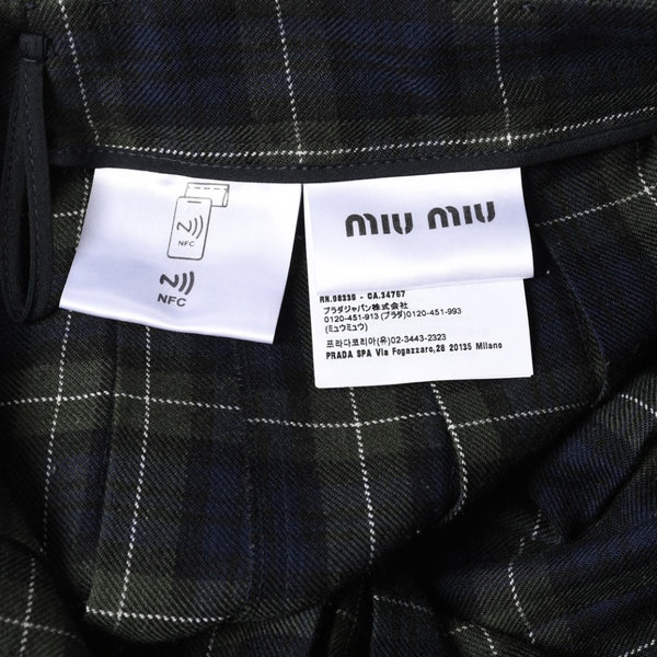 New and unused MIUMIU Pleated Tartan Mini Skirt MG2358 Size 38 Wool Tartan Check Green Used 4a008885