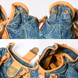 Very Good Condition LOUIS VUITTON Pretty Handbag M95020 Monogram Denim Leather Blue Gold Hardware Used 4a008918