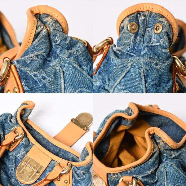 Very Good Condition LOUIS VUITTON Pretty Handbag M95020 Monogram Denim Leather Blue Gold Hardware Used 4a008918