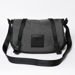 Very Good Condition CHANEL CHANEL Sports Line Messenger Bag No. 10 Coco Mark Glitter Canvas Black Used 4a009046