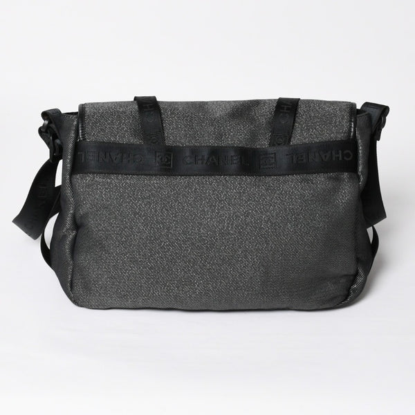 Very Good Condition CHANEL CHANEL Sports Line Messenger Bag No. 10 Coco Mark Glitter Canvas Black Used 4a009046