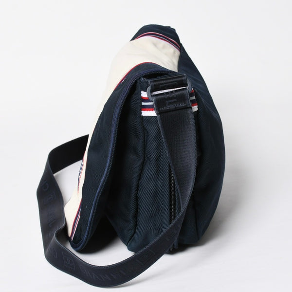 Very Good Condition CHANEL Sports Line Shoulder Bag No. 10 Coco Mark Ivory Navy Nylon Silver Hardware Used 4a009041