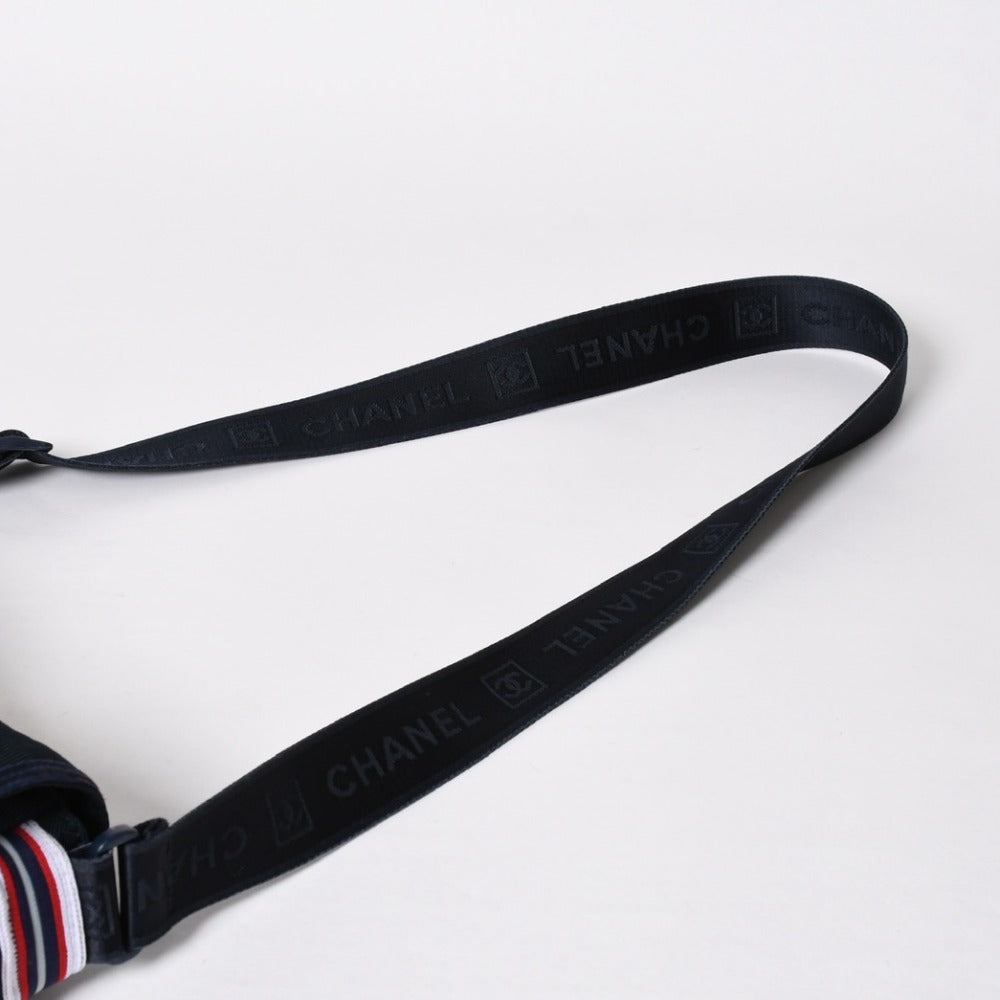 Very Good Condition CHANEL Sports Line Shoulder Bag No. 10 Coco Mark Ivory Navy Nylon Silver Hardware Used 4a009041