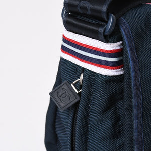 Very Good Condition CHANEL Sports Line Shoulder Bag No. 10 Coco Mark Ivory Navy Nylon Silver Hardware Used 4a009041