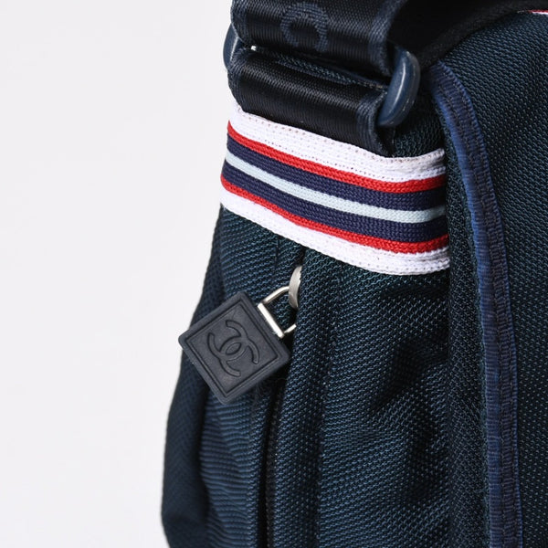 Very Good Condition CHANEL Sports Line Shoulder Bag No. 10 Coco Mark Ivory Navy Nylon Silver Hardware Used 4a009041