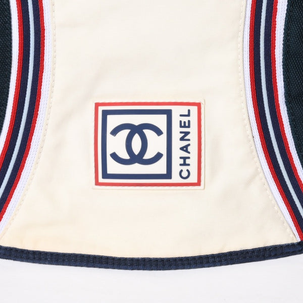 Very Good Condition CHANEL Sports Line Shoulder Bag No. 10 Coco Mark Ivory Navy Nylon Silver Hardware Used 4a009041