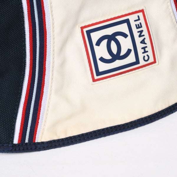 Very Good Condition CHANEL Sports Line Shoulder Bag No. 10 Coco Mark Ivory Navy Nylon Silver Hardware Used 4a009041