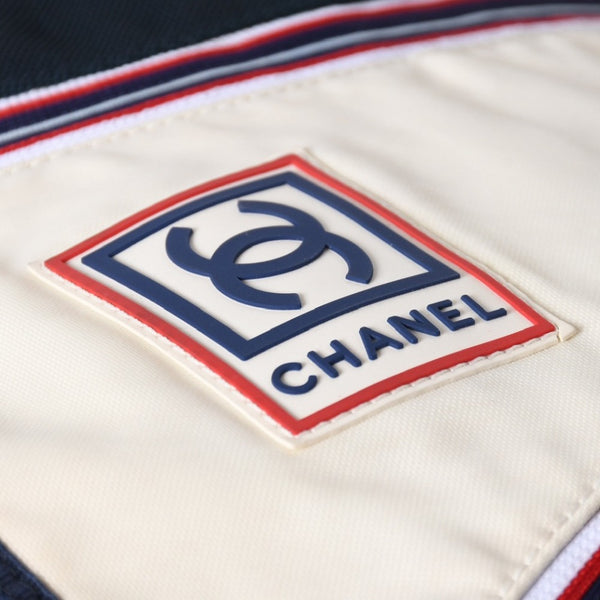 Very Good Condition CHANEL Sports Line Shoulder Bag No. 10 Coco Mark Ivory Navy Nylon Silver Hardware Used 4a009041