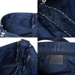 Very Good Condition CHANEL Sports Line Shoulder Bag No. 10 Coco Mark Ivory Navy Nylon Silver Hardware Used 4a009041