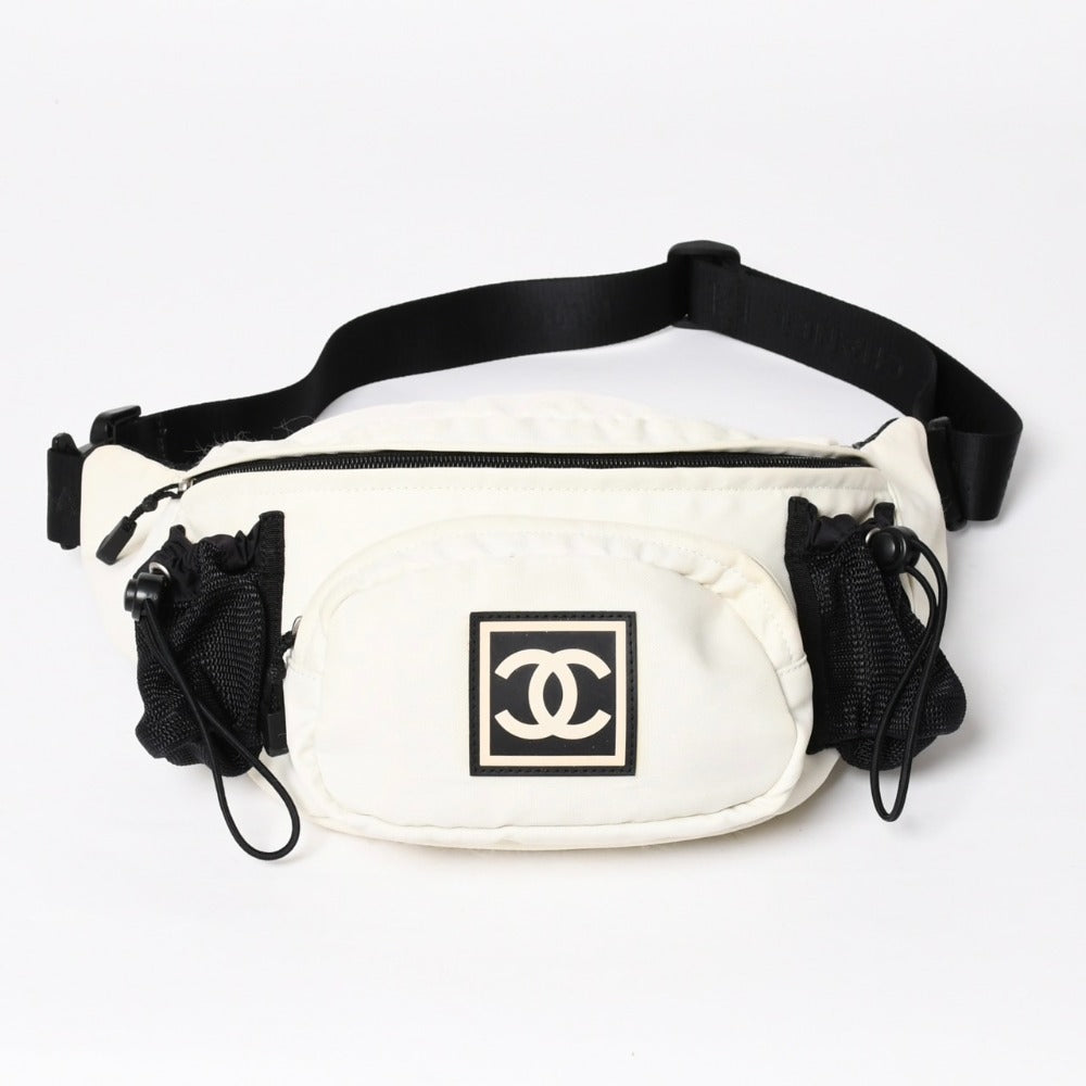 CHANEL Sports Line Waist Bag Body Bag No. 8 Coco Mark Nylon Ivory Silver Hardware Good Condition Used 4a009028