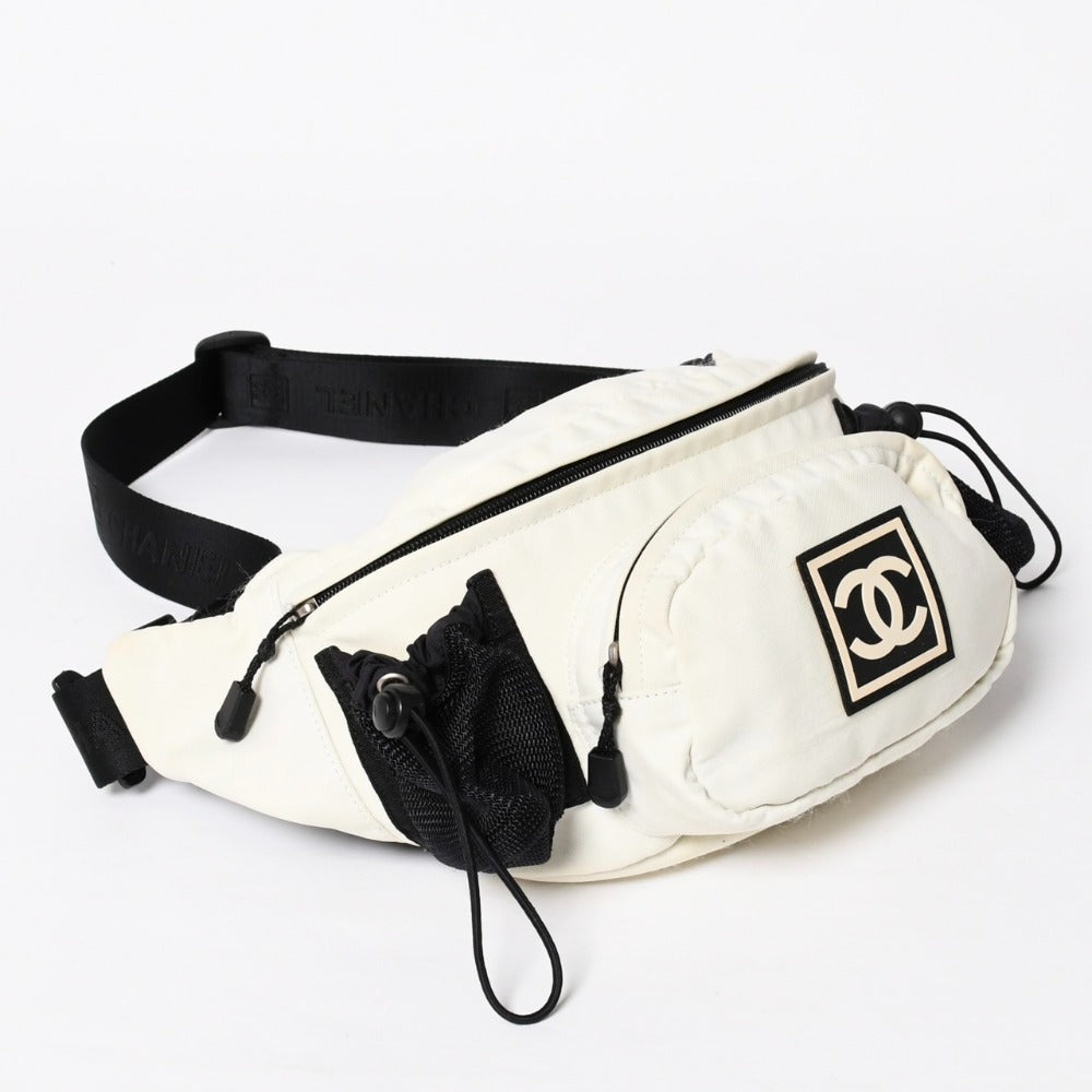 CHANEL Sports Line Waist Bag Body Bag No. 8 Coco Mark Nylon Ivory Silver Hardware Good Condition Used 4a009028
