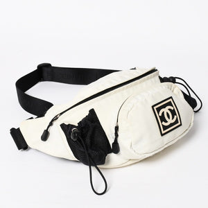 CHANEL Sports Line Waist Bag Body Bag No. 8 Coco Mark Nylon Ivory Silver Hardware Good Condition Used 4a009028