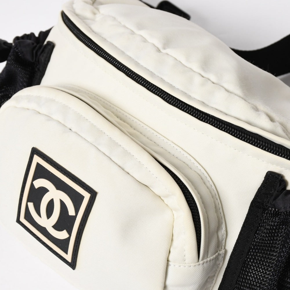 CHANEL Sports Line Waist Bag Body Bag No. 8 Coco Mark Nylon Ivory Silver Hardware Good Condition Used 4a009028
