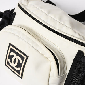 CHANEL Sports Line Waist Bag Body Bag No. 8 Coco Mark Nylon Ivory Silver Hardware Good Condition Used 4a009028