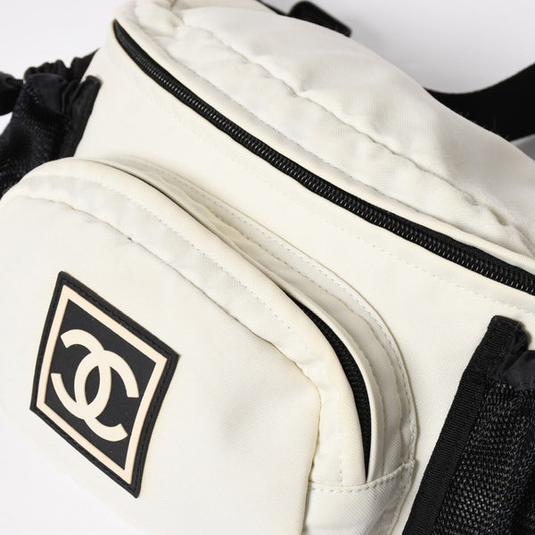 CHANEL Sports Line Waist Bag Body Bag No. 8 Coco Mark Nylon Ivory Silver Hardware Good Condition Used 4a009028