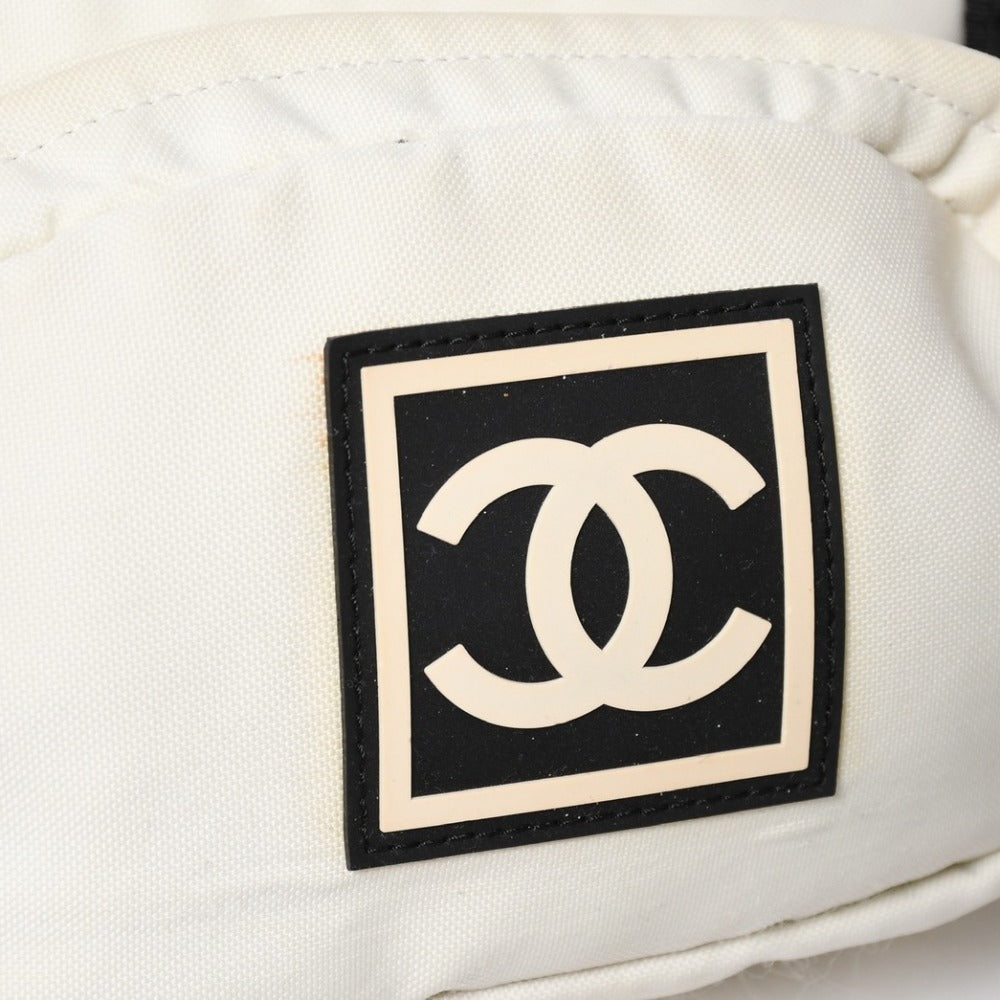 CHANEL Sports Line Waist Bag Body Bag No. 8 Coco Mark Nylon Ivory Silver Hardware Good Condition Used 4a009028