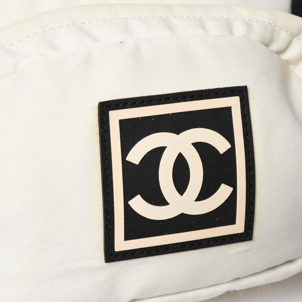 CHANEL Sports Line Waist Bag Body Bag No. 8 Coco Mark Nylon Ivory Silver Hardware Good Condition Used 4a009028