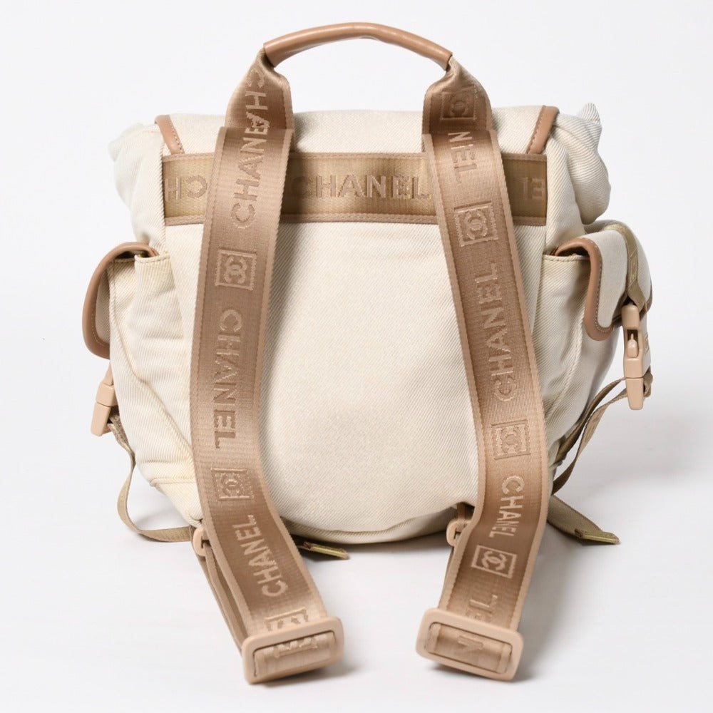 Very Good Condition CHANEL Sportsline Rucksack Backpack No. 10 Coco Mark Leather Canvas Beige Brown Used 4a009035