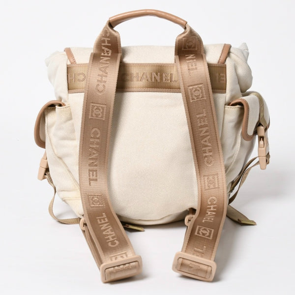 Very Good Condition CHANEL Sportsline Rucksack Backpack No. 10 Coco Mark Leather Canvas Beige Brown Used 4a009035
