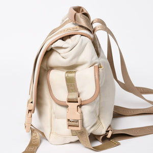 Very Good Condition CHANEL Sportsline Rucksack Backpack No. 10 Coco Mark Leather Canvas Beige Brown Used 4a009035