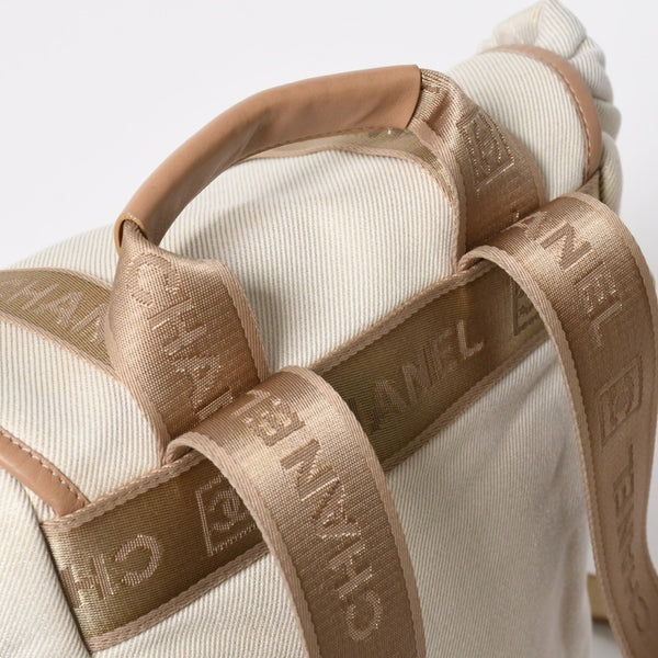 Very Good Condition CHANEL Sportsline Rucksack Backpack No. 10 Coco Mark Leather Canvas Beige Brown Used 4a009035