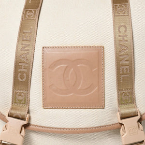 Very Good Condition CHANEL Sportsline Rucksack Backpack No. 10 Coco Mark Leather Canvas Beige Brown Used 4a009035