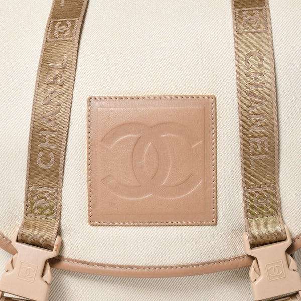 Very Good Condition CHANEL Sportsline Rucksack Backpack No. 10 Coco Mark Leather Canvas Beige Brown Used 4a009035