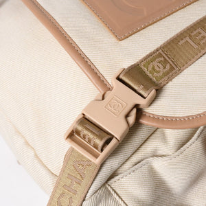Very Good Condition CHANEL Sportsline Rucksack Backpack No. 10 Coco Mark Leather Canvas Beige Brown Used 4a009035